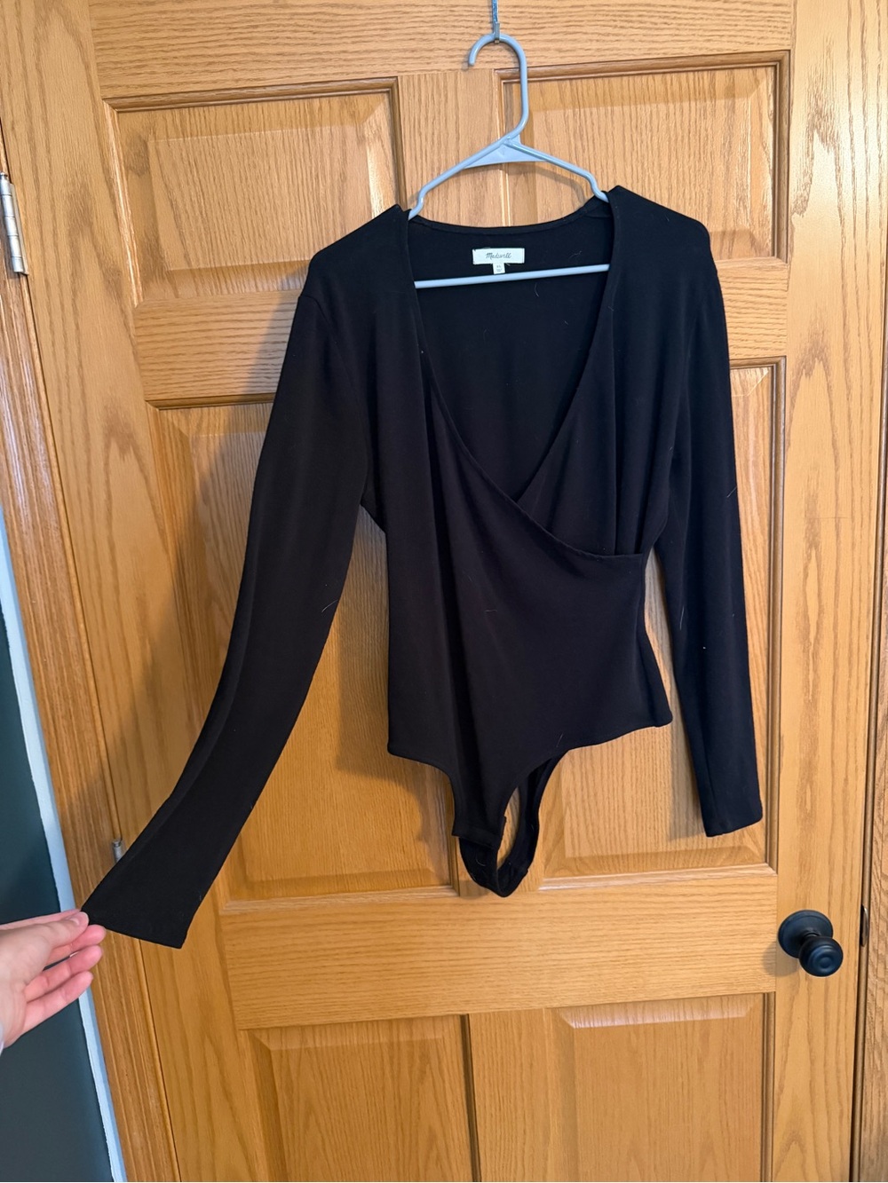 Madewell Black Long-Sleeve Wrap-Front Bodysuit